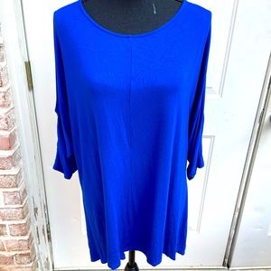 Ellen Tracy, Cold Shoulder, 3/4 Sleeve, Blue, Tunic, Size 1X